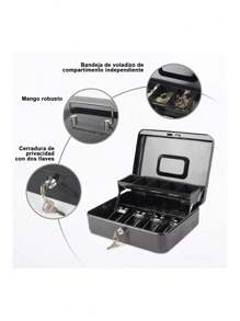 Caja para Dinero, Caja de Seguridad para Dinero, Caja de Efectivo Grande, Caja Registradora, Caja con Candado de Seguridad, para Guardar Dinero, Joyas, Documentos, Relojes, etc - Negro - Ver 4
