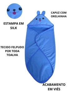 Kit 2 Units - Towels With Hood And Children's Ears For Newborn Baby Terry Fabric - 藍色 - 查看 2