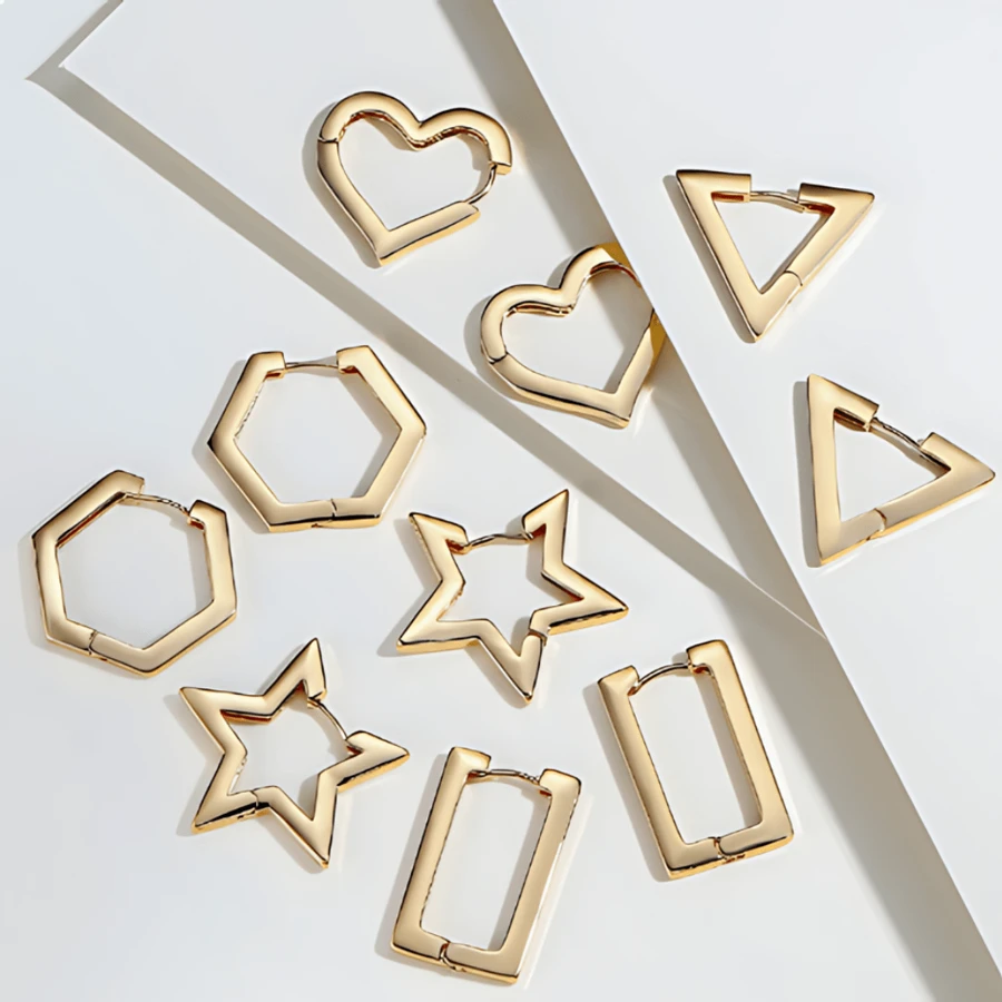 2 piezas/set pendientes geométricos de Metal para mujer, joyería de oreja de nuevo diseño para fiesta de cumpleaños de mujer AR95 - Dorado - Ver 1