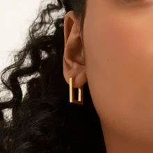 2 piezas/set pendientes geométricos de Metal para mujer, joyería de oreja de nuevo diseño para fiesta de cumpleaños de mujer AR95 - Dorado - Ver 5
