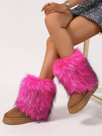 Nuovi stivali pelosi per donna, suola spessa, fodera in pelliccia calda, alla moda, tendy, carini, antiscivolo, mid-polpaccio, soffici stivali invernali da donna per Natale, Ognissanti