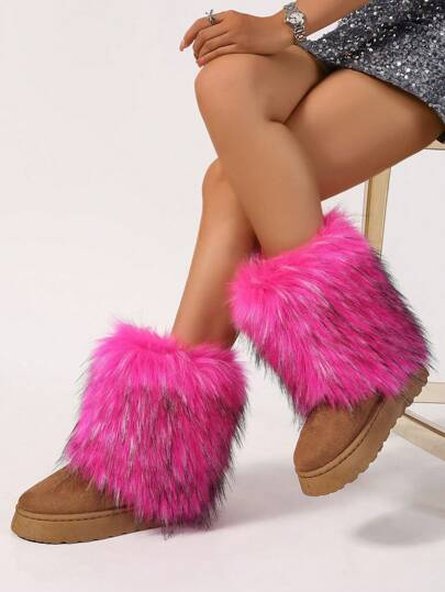 Neue pelzige Stiefel für Frauen, dicke Sohle, warmes plüschiges Futter, modische, trendige, niedliche rutschfeste, knöchelhohe flauschige Stiefel für Frauen, Winter, Weihnachten, Halloween Schneestiefel