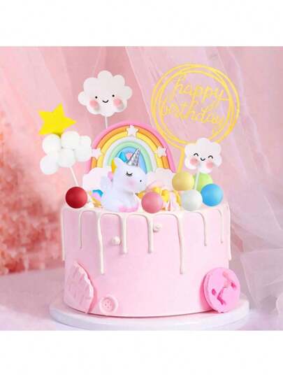 12pcs Unicorn Cake Topper, Unicorn Rainbow Cake Toppers With Rainbow Heart Unicorn Cloud Balloon Happy Birthday Cake Decorations For Birthday,Christmas