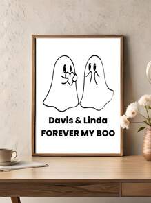 1 pieza Cartel decorativo de pared "Por siempre mi amor", decoración de pósteres de Halloween, lienzo de fantasmas para parejas, decoración de Halloween personalizada, decoración de Halloween linda, decoración personalizada