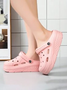 Women's Hollow Breathable Shoes, Thick Bottom, Height Increasing, Fashionable, Anti-Slip, Cute Beach Shoes - Pink - View 5