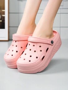 Women's Hollow Breathable Shoes, Thick Bottom, Height Increasing, Fashionable, Anti-Slip, Cute Beach Shoes - Pink - View 8