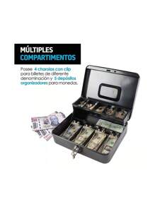 Caja para Dinero, Caja de Seguridad para Dinero, Caja de Efectivo Grande, Caja Registradora, Caja con Candado de Seguridad, para Guardar Dinero, Joyas, Documentos, Relojes, etc - Negro - Ver 5