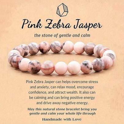 1 pieza Pulsera de cuentas de piedra natural con efectos de curación y protección, pulsera hecha a mano simple de la distancia con tarjeta de deseos, longitud aproximada de 18 cm