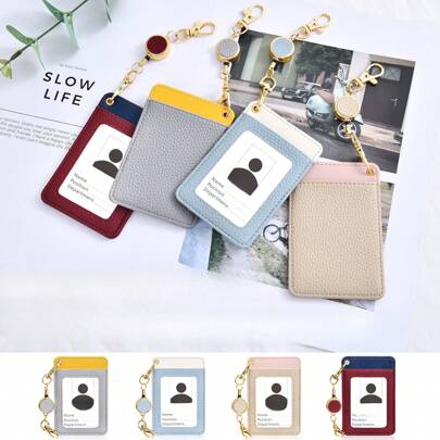 1pc Vertical Monthly Pass Holder With Retractable Reel IC 2 Colors Pass Holder Patchwork Cute Fashion Slim Double-Sed Storage With Cute Nasukan Reel Easy Disassembly Card Storage Commuter Card Commuting To Work School Multipurpose - Gray X Yellow Card Holder Card Holder Wallet Business Card Holder Credit Card Holder Id Card Holder Card Holder Women For Women Mini Wallet Wallet Keychain Card Wallet