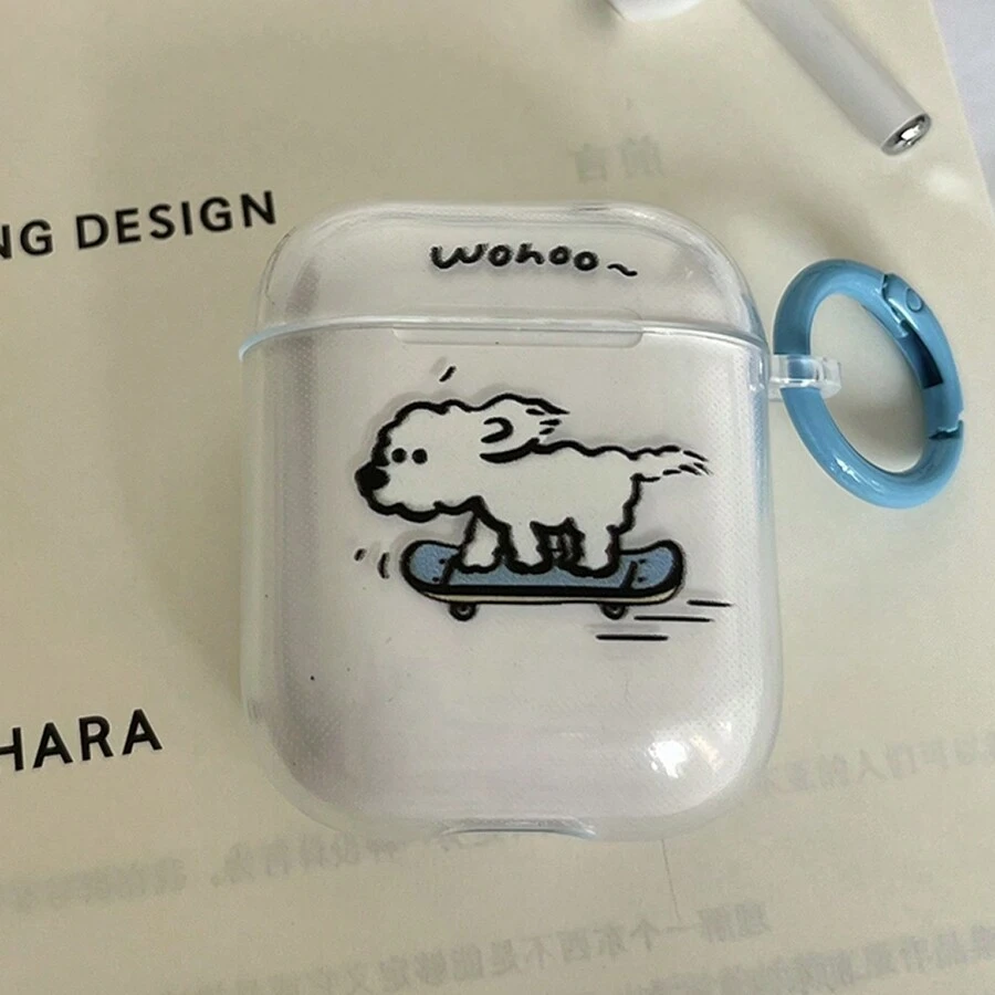 透明滑板小狗耳机盒 适用于 1/2/3/Pro/Pro2/Pro3, 4 保护套