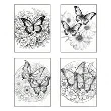 Coloring Pages Of Butterflies With Flowers A4 - 2 Drawings Per Sheet - Đen và trắng - Xem 3