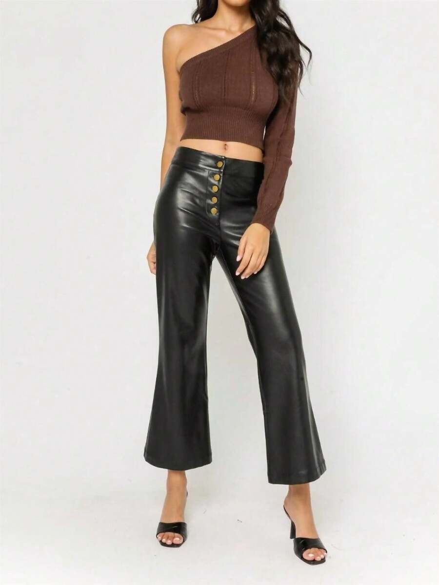 OLIVACEOUS Cropped One Shoulder Sweater - 棕色 - 查看 1