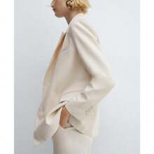 Mango Áo blazer nữ hai hàng khuy - Màu be nhạt - Xem 3