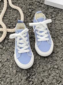 White Cloth Shoes Baby White Shoes Middle Sneakers Children's Canvas Shoes Spring And Autumn Korean Version Simple Boy And Girl Shoes Fashion Low-Top Casual Lace-Up Track Shoes Classic Low-Top Canvas Shoes  All Casual Sports Skateboard Children's Shoes