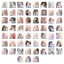 59 张图案涂鸦贴纸套装，动漫女孩和猫，适用于 DIY 书籍、笔记本、铅笔盒、水瓶、手机壳、笔记本电脑、头盔等。（4 张套装） - 彩色 - 查看 8