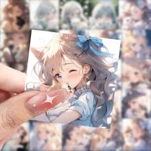 59 张图案涂鸦贴纸套装，动漫女孩和猫，适用于 DIY 书籍、笔记本、铅笔盒、水瓶、手机壳、笔记本电脑、头盔等。（4 张套装） - 彩色 - 查看 6