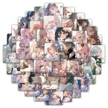 59 张图案涂鸦贴纸套装，动漫女孩和猫，适用于 DIY 书籍、笔记本、铅笔盒、水瓶、手机壳、笔记本电脑、头盔等。（4 张套装） - 彩色 - 查看 7