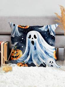 1 件万圣节元素柔软舒适单面印花装饰抱枕套（不含内枕），适用于卧室、客厅、沙发、派对装饰