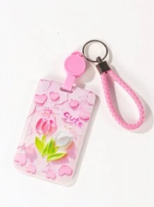 带伸缩徽章卷轴的多用途挂绳卡夹，粉色钥匙扣 - 粉色 - 查看 6