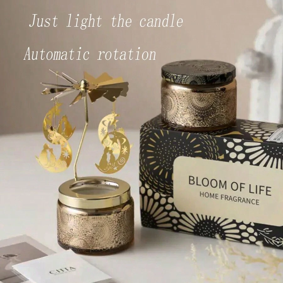 1pc CITTA Automatic Rotation Smokeless Aroma Candle, Romantic Fragrance Candle Carousel, Delicate Floating Carved Decoration For Home Use, Long-Lasting Fragrance, Interesting Aroma Candle Lamp For Home Party, Gift For Girlfriend - 85g - View 1