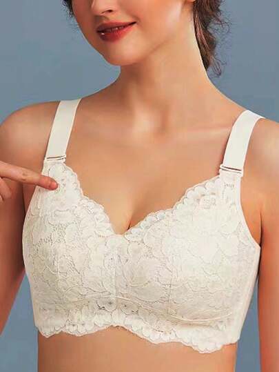 女士舒适法式浪漫蕾丝内衣，轻薄面料，提升支撑，无钢圈可调节文胸