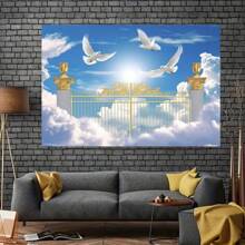 1 pieza, Fondo con puerta de cielo, Puerta del paraíso, Fondo de fotografía para , Cartel, Escaleras al cielo, Cielo azul, Nubes blancas, Paloma de la paz, Decoración para eventos de Pascua, Suministros para fiestas, Decoración de cumpleaños - Multicolor - Ver 4