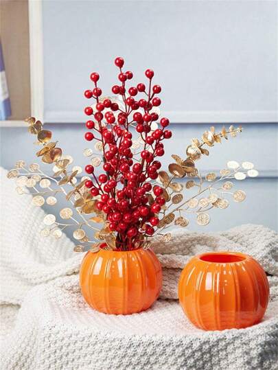 1pc Plastic Pumpkin Shaped Flower Vase, Home Decoration, Party Wedding Decor, Suitable For Halloween Room Decor Glass Vase