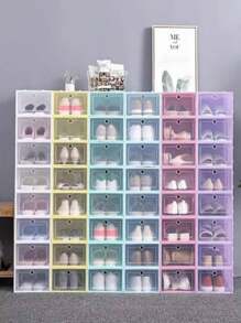 Organizador de almacenamiento de ropa,  De 6 Cajas de almacenamiento de zapatos, apilables, de plástico, organizador de almacenamiento de zapatos, contenedores transparentes para zapatos, contenedores para armario, entrada, dormitorio, baño, cajones de almacenamiento - Multicolor - Ver 2