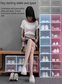 Organizador de almacenamiento de ropa,  De 6 Cajas de almacenamiento de zapatos, apilables, de plástico, organizador de almacenamiento de zapatos, contenedores transparentes para zapatos, contenedores para armario, entrada, dormitorio, baño, cajones de almacenamiento - Multicolor - Ver 3