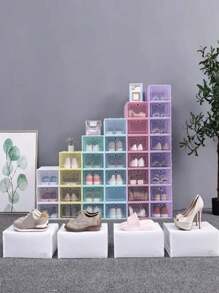 Organizador de almacenamiento de ropa,  De 6 Cajas de almacenamiento de zapatos, apilables, de plástico, organizador de almacenamiento de zapatos, contenedores transparentes para zapatos, contenedores para armario, entrada, dormitorio, baño, cajones de almacenamiento - Multicolor - Ver 5