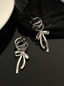 Kẹp tai Ribbon Aesthetics dành cho nữ, Kẹp tai thiết kế nơ cổ điển/sang trọng/thẩm mỹ/tinh tế, Khuyên tai tối giản thời trang, thời trang và dễ thương, không xỏ khuyên, Kẹp tai nơ ruy băng, Phụ kiện tai cho nữ - Nhiều màu - Xem 9