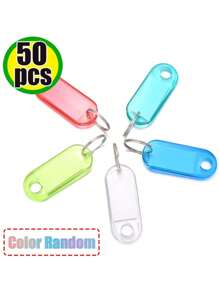 10-50 piezas/Lote Etiquetas de plástico resistente para llaves con anillo dividido y ventana para etiqueta para hacer llaveros DIY, etiquetas numeradas para equipaje y maletas - Multicolor - Ver 12