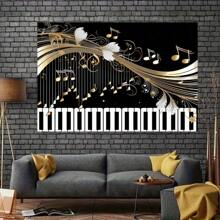 1 件，充满活力的钢琴主题背景 - 具有金色音符和逼真的钢琴键盘图案背景 - 非常适合摄影、生日派对装饰、艺术工作室、照片横幅道具、派对和家居装饰用品 - 多色 - 查看 6