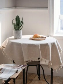 多色图案印花方形桌布，波西米亚简约风格，带流苏装饰，适用于橱柜、床头柜、小桌子、沙发、桌椅、节日装饰，四季使用 - 彩色 - 查看 26