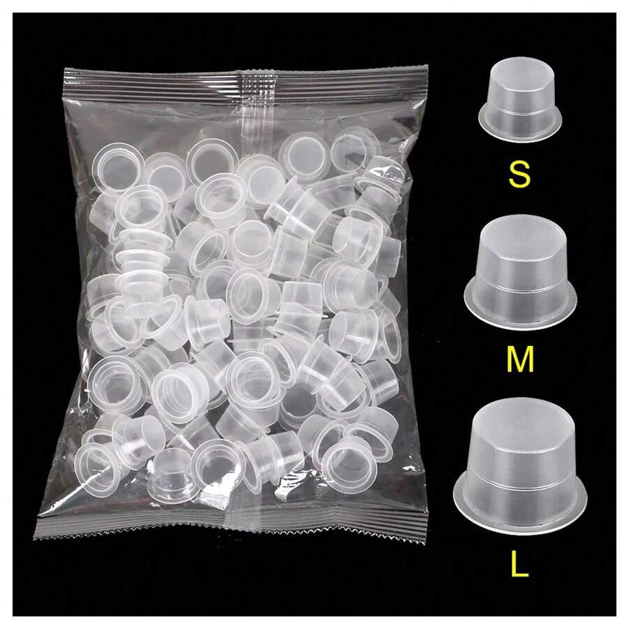 100/1000 件纹身大中小墨水颜料杯环透明微刀片胶帽唇眉 PMU 漂白用品霜 - 無色 - 查看 1