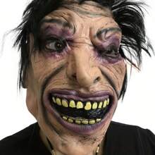 Nueva máscara aterradora de horror para Halloween - Mueca de pelo negro y dientes amarillos. - Ver 1