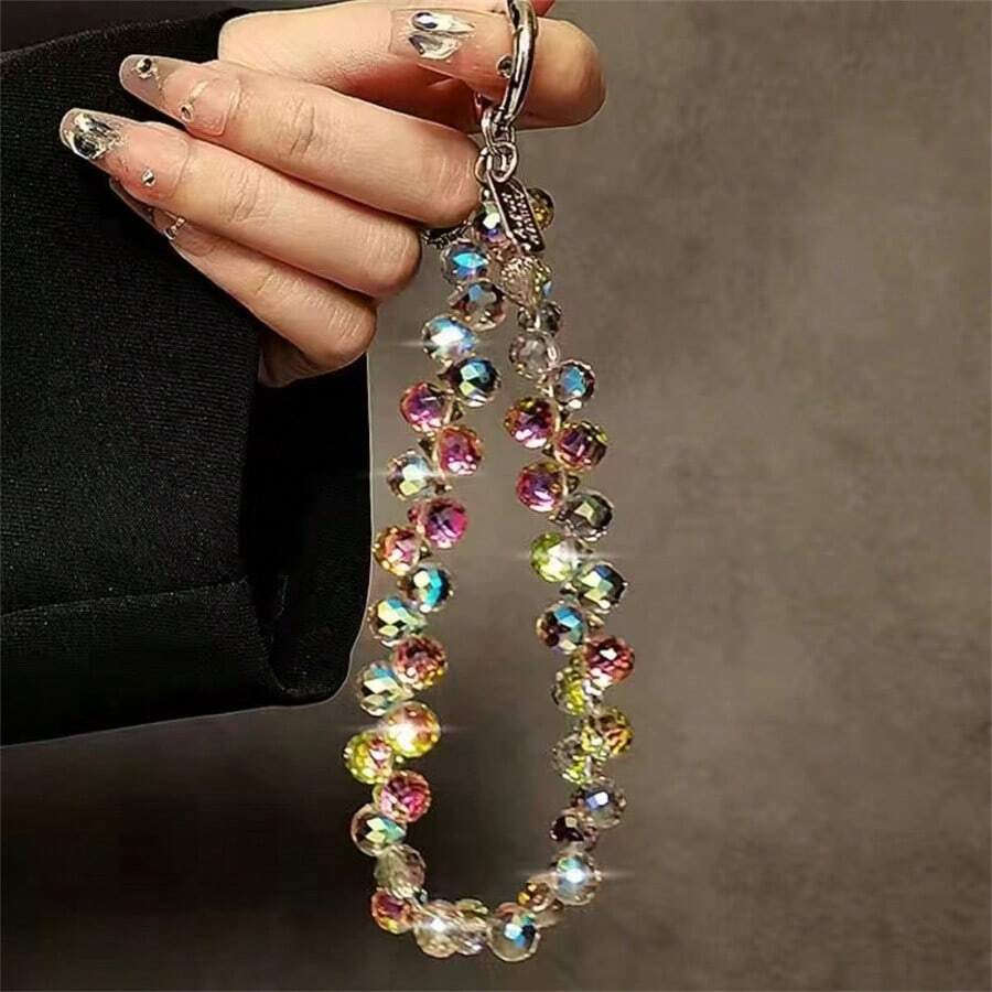 奢华水晶珠可拆卸腕带、手提包链、手机壳和钥匙链礼物，适合母亲、家人、朋友、生日、节日手机饰品、手机链 - 奢華水晶水滴手鍊 - 查看 1