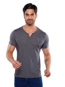 Playera Manga Corta para Hombre Cuello Aletilla con 3 Botones Sport Slim Fit 100% Transpirable, con Bordado Marca Alfani - Gris Oscuro - Ver 1