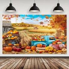 1pc,Versatile Fall Harvest & Maple Leaves Backdrop - Perfect For Thanksgiving, Autumn Parties & Home Decor | Polyester, Multiple Sizes Available - Multicolor - View 3