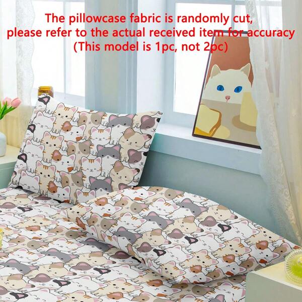 1 pieza Funda de almohada con cierre de cremallera suave, decoración de dormitorio, con estampado moderno y lindo de gato