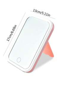 1pc Square LED Lighting Makeup Mirror, Smart Touch Screen, Portable Travel Mirror With Fill Light Best Gifts Birthday - Pink - View 2