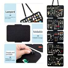 1pc Black Felt Jewelry Organizer Board, 5-Tier Hanging Storage Pouch, Large Capacity Foldable Earring & Pendant Display, Multifunctional Badge Medal Pin Showcase With Hanging Rope - Multicolor - View 2