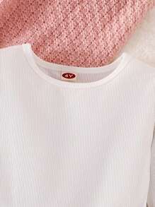 年轻女孩 2 件套优雅毛绒长袖翻领夹克和格子连衣裙套装，春秋季 - 粉色 - 查看 6