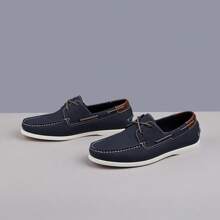 Herren Marine Blau Lässig Weich Kork Komfort Einlegesohle Texturierte Schnürschuhe für Bootsfahrten - marineblau - Übersicht 1