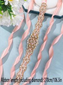 1pc Women's Bridal Rhinestone Embellished Waist Belt, Matching Crystal Diamond Gown And Wedding Dress - Gold - View 7