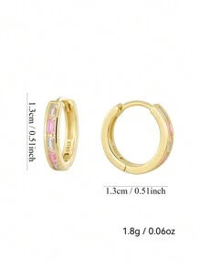 Artepollo 1 Pair 925 Sterling Silver Hypoallergenic Hoop Earrings, Inlaid With Pink And White Square Cubic Zirconia, Gift Box, Gift For Kids, Young Girls, Friends Birthday