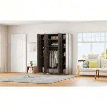 4-Door Wardrobe With 1 Drawer And Top Cabinet , Gray - Grey - View 11