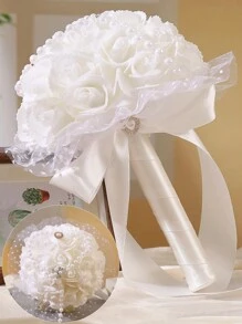 珍珠爱婚礼花束，适合新娘或伴娘，水晶玫瑰，新娘伴娘婚礼手捧花 - 彩色 - 查看 15