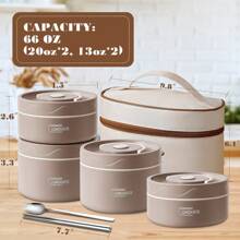4-Tier Stainless Steel Bento Box With Thermal Insulation, Brown, Portable - 棕色 - 查看 2