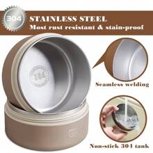 4-Tier Stainless Steel Bento Box With Thermal Insulation, Brown, Portable - 棕色 - 查看 4